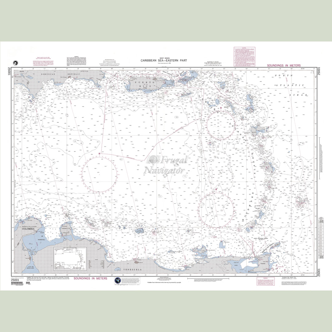 Official NGA nautical chart 25001 – Caribbean Sea - Eastern Part.