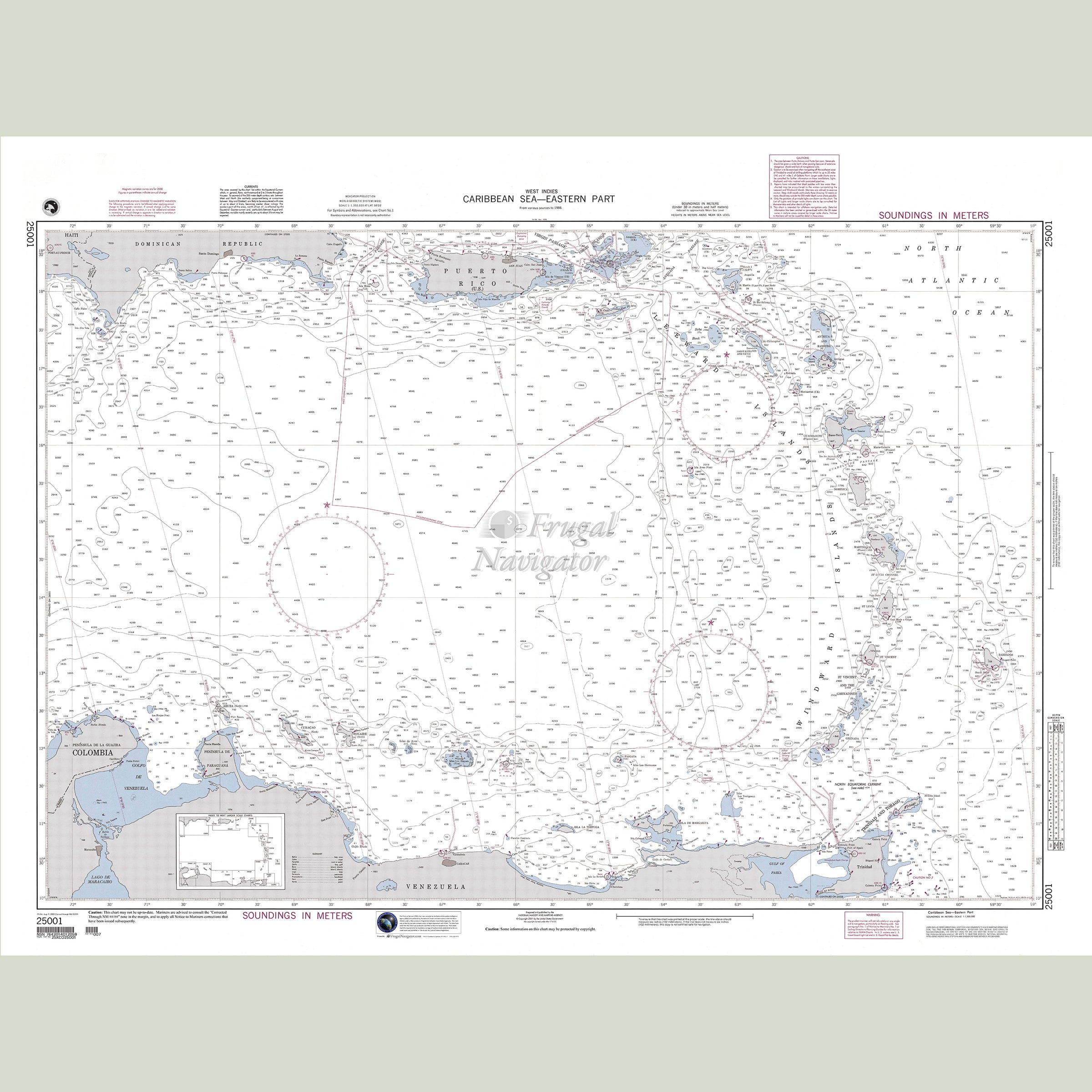 Official NGA nautical chart 25001 – Caribbean Sea - Eastern Part.