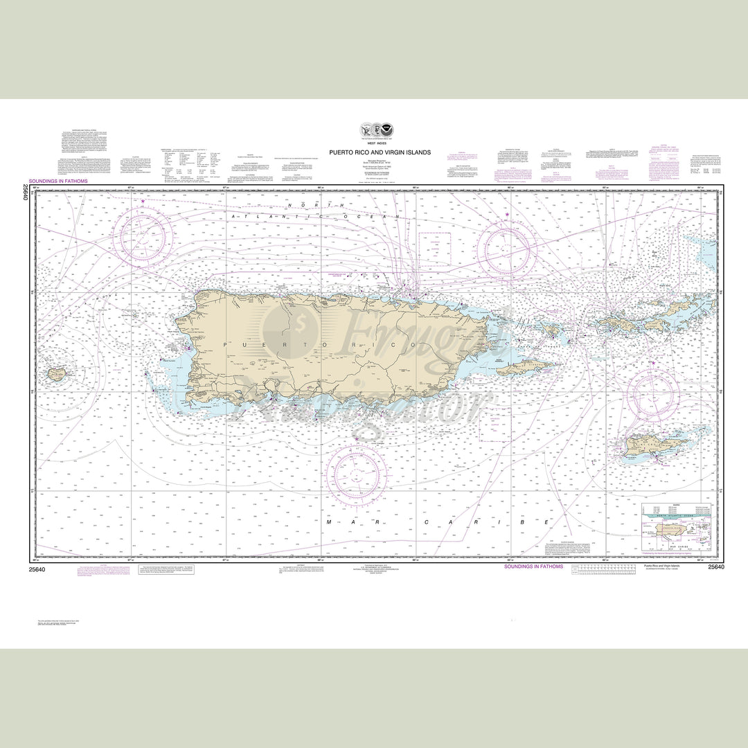 Archival NOAA nautical chart Puerto – Rico and Virgin Islands.