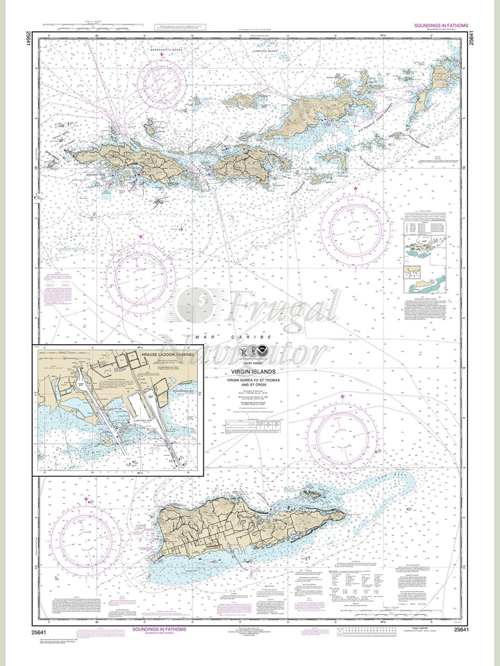 Archival NOAA nautical chart Virgin – Islands-Virgin Gorda to St. Thomas and St. Croix;Krause Lagoon Channel.