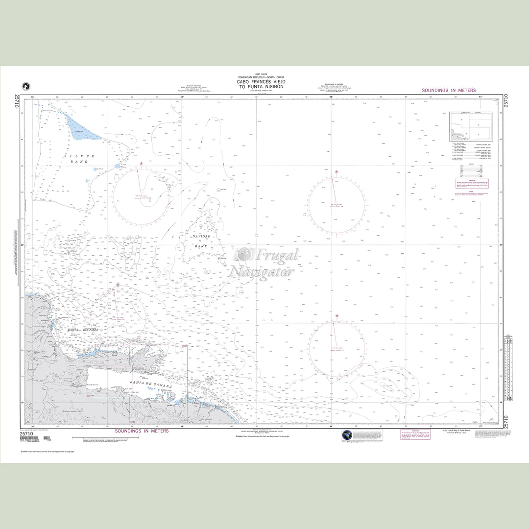 Official NGA nautical chart 25710 – Dominican Republic - Cabo Frances Viejo to Punta Nisibon.