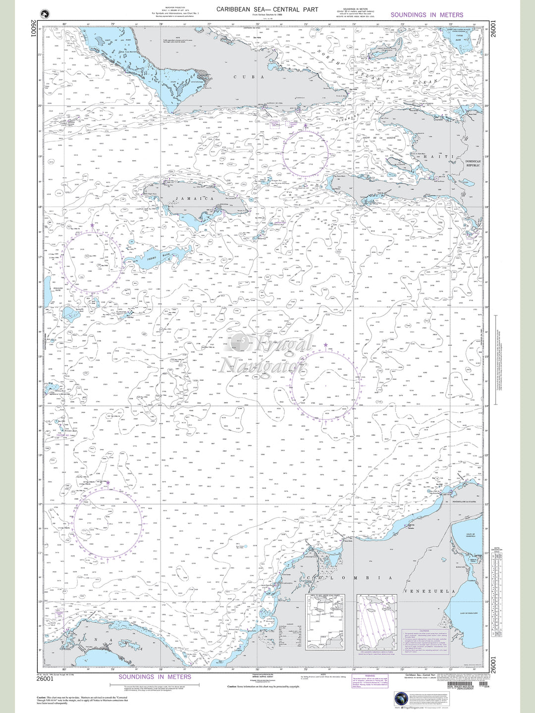 Official NGA nautical chart 26001 – Caribbean Sea - Central Part.