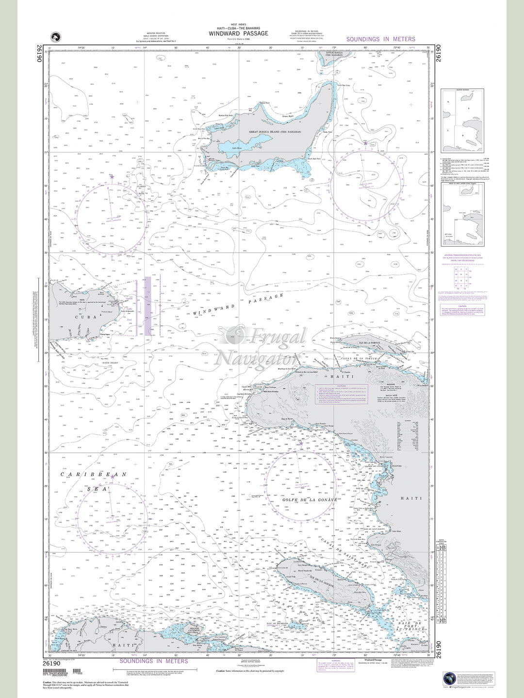 Official NGA nautical chart 26190 – Bahamas - Windward Passage.