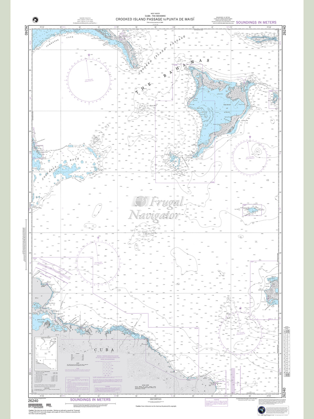 Official NGA nautical chart 26240 – Bahamas - Crooked Island Passage to Punta De Maisi.
