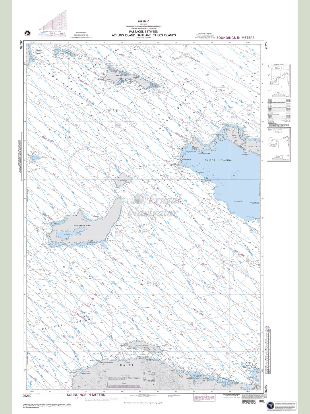 Official NGA nautical chart 26260 – Bahamas - Passages between Acklins Island, Haiti and Caicos Islands.