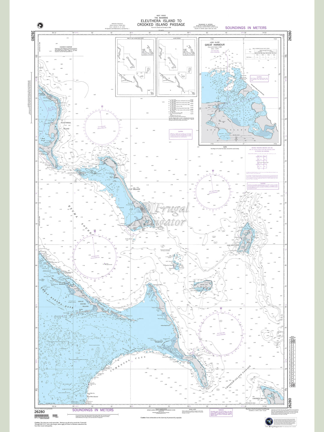 Official NGA nautical chart 26280 – Bahamas - Eleuthera Island to Crooked Island Passage.