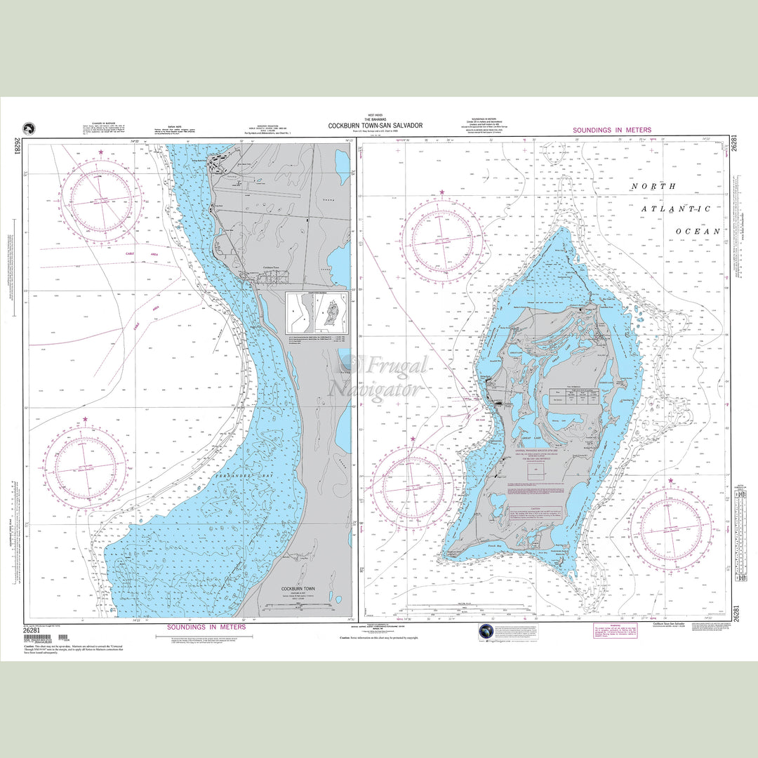 Official NGA nautical chart 26281 – Bahamas - Cockburn Town - San Salvador.