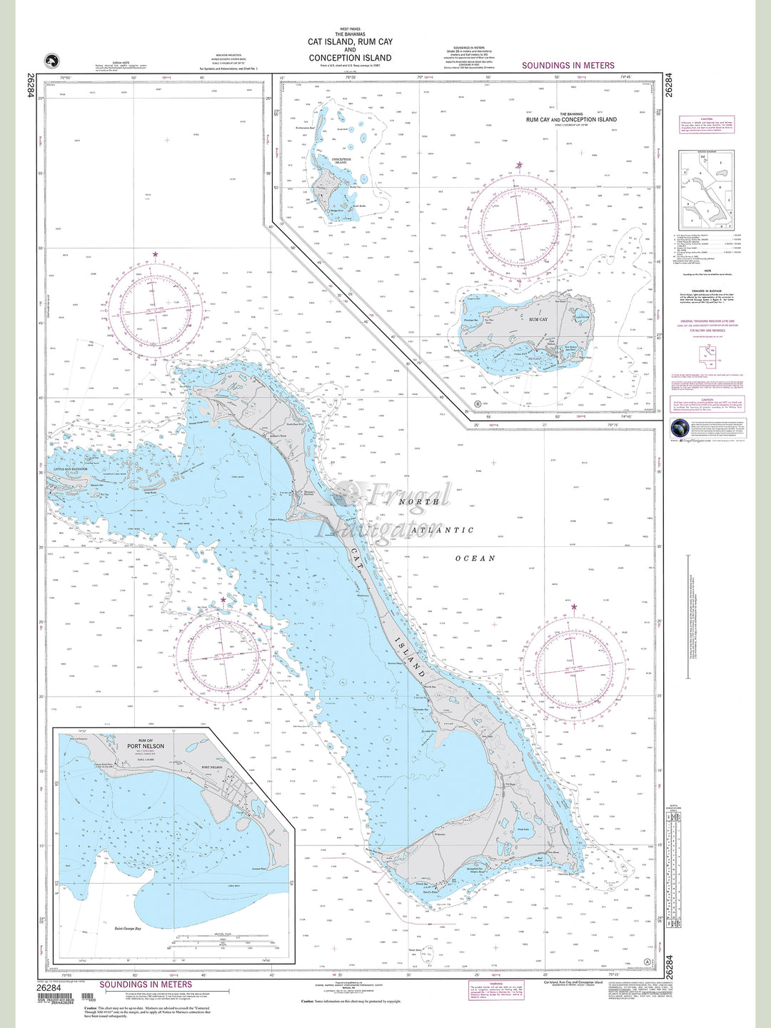 Official NGA nautical chart 26284 – Bahamas - Cat Island, Rum Cay and Conception Island.