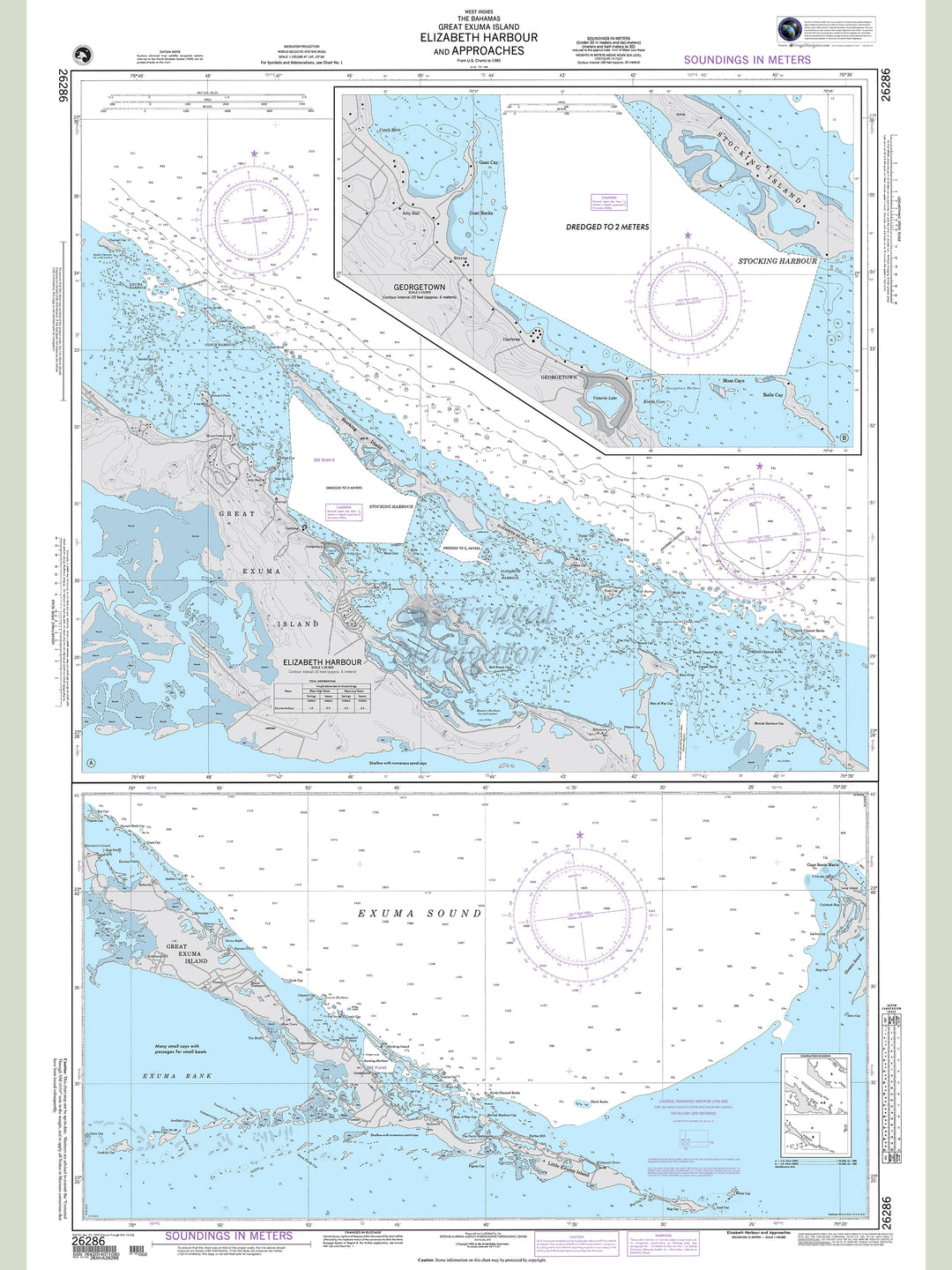 Official NGA nautical chart 26286 – Bahamas - Great Exuma Island - Elizabeth Harbour and Approaches.