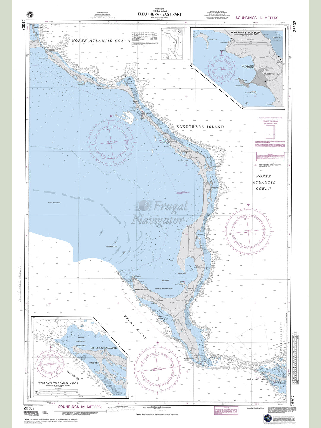 Official NGA nautical chart 26307 – Bahamas - Eleuthera - East Part.