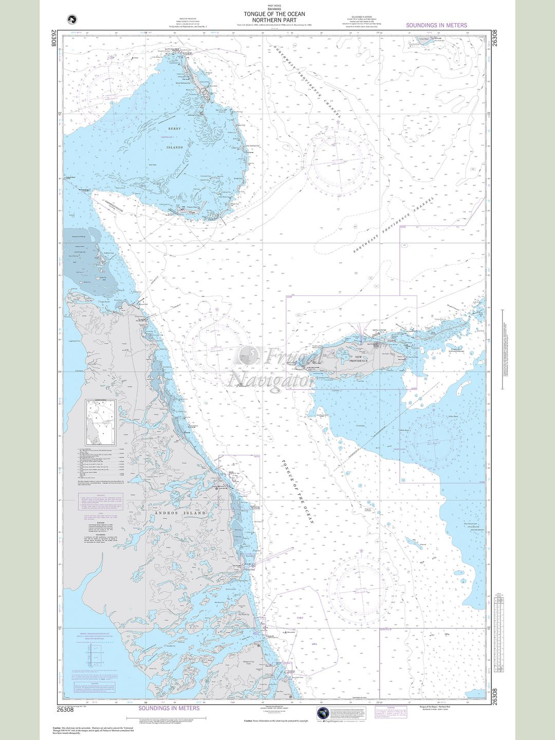 Official NGA nautical chart 26308 – Bahamas - Tongue of the Ocean - Northern Part.
