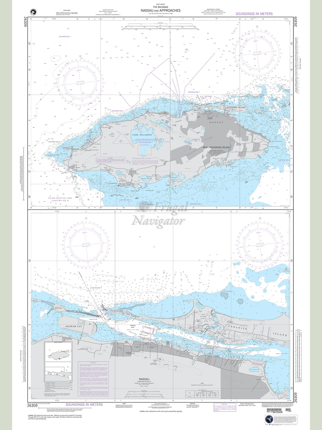 Official NGA nautical chart 26309 – Bahamas- Nassau and Approaches.