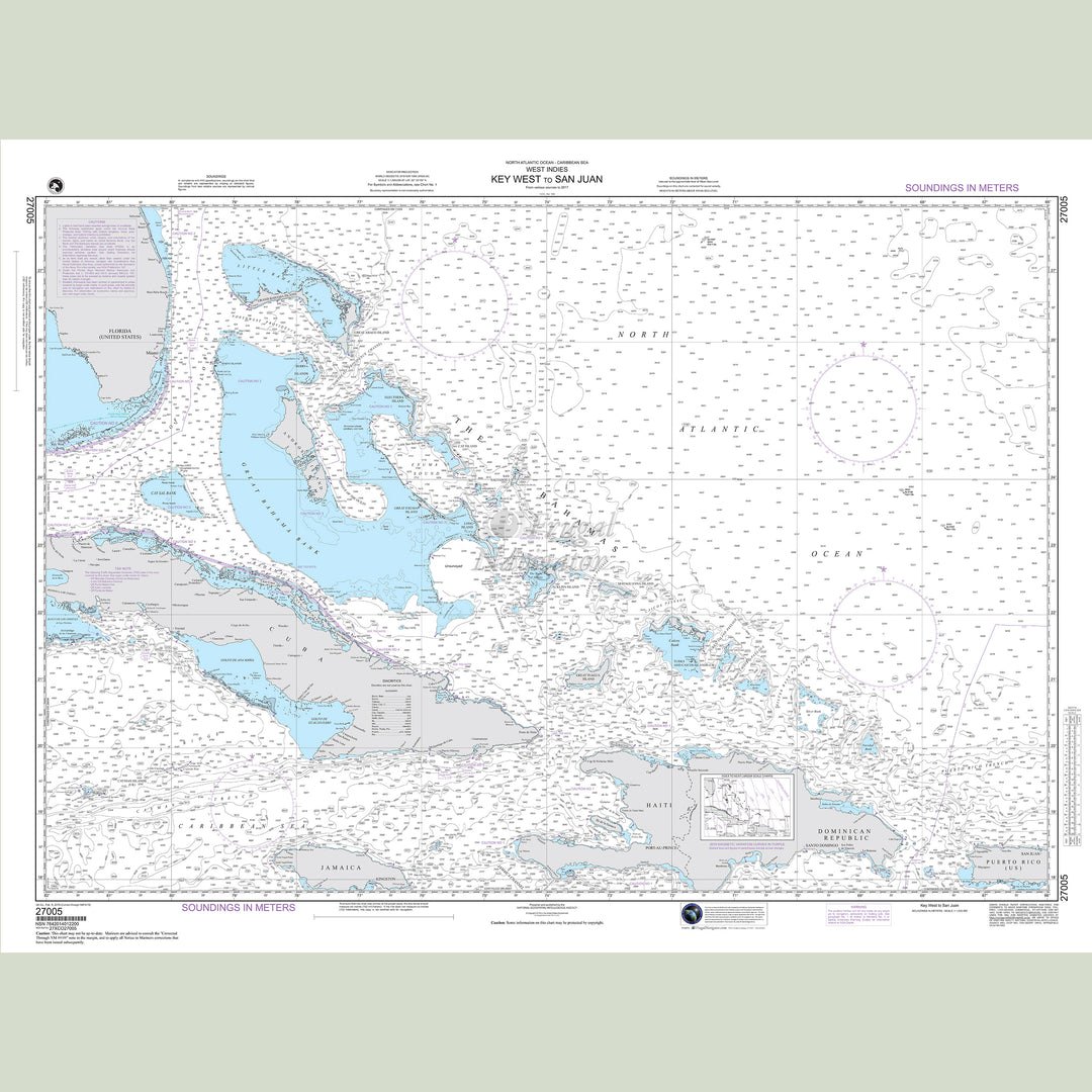 Official NGA nautical chart 27005 – West Indies - Key West to San Juan.