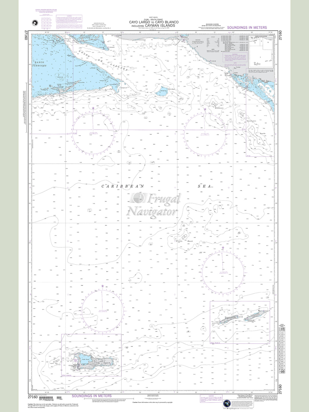Official NGA nautical chart 27160 – Cuba - Cayo Largo to Cayo Blanca including Cayman Islands.