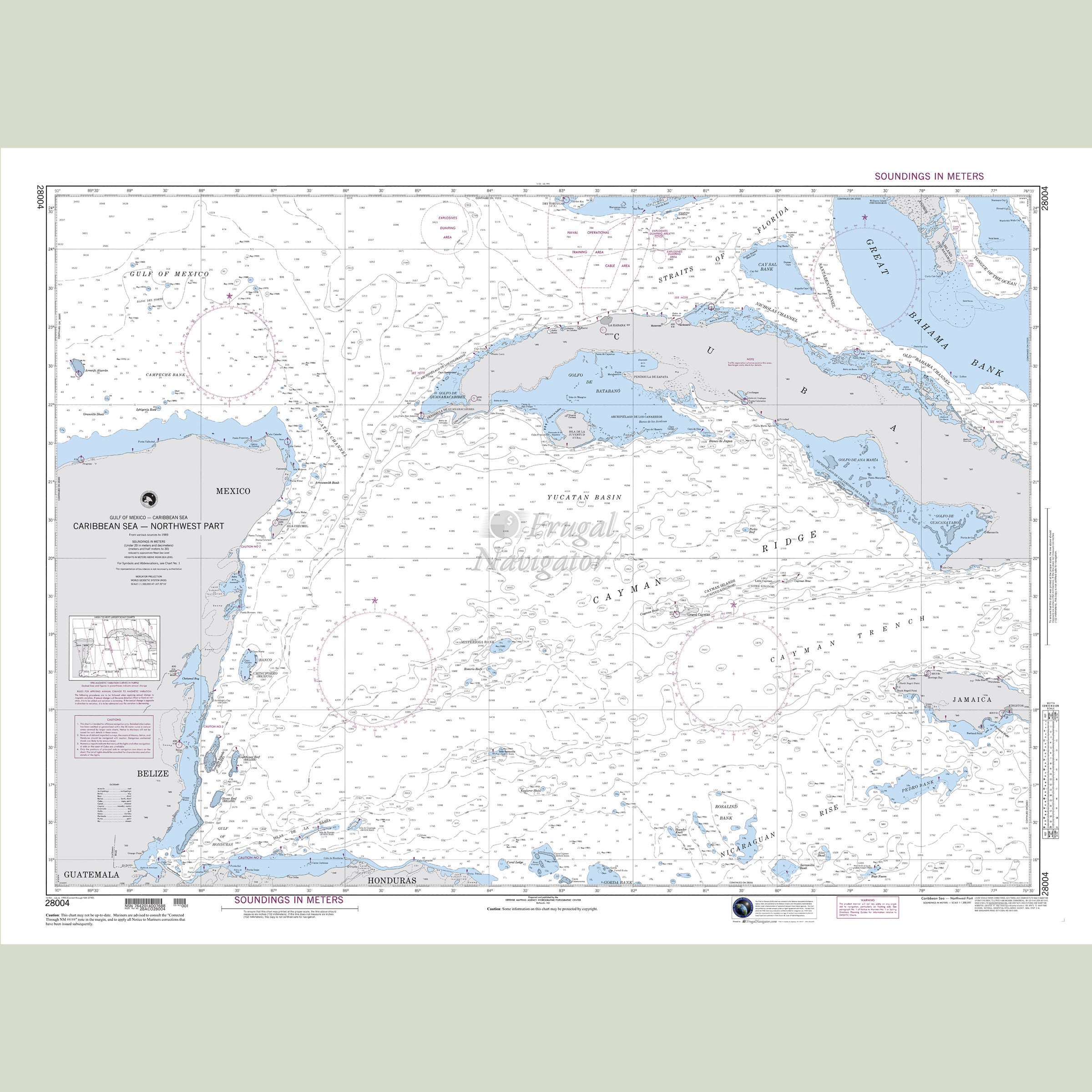 Official NGA nautical chart 28004 – Caribbean Sea - Northwest Part.