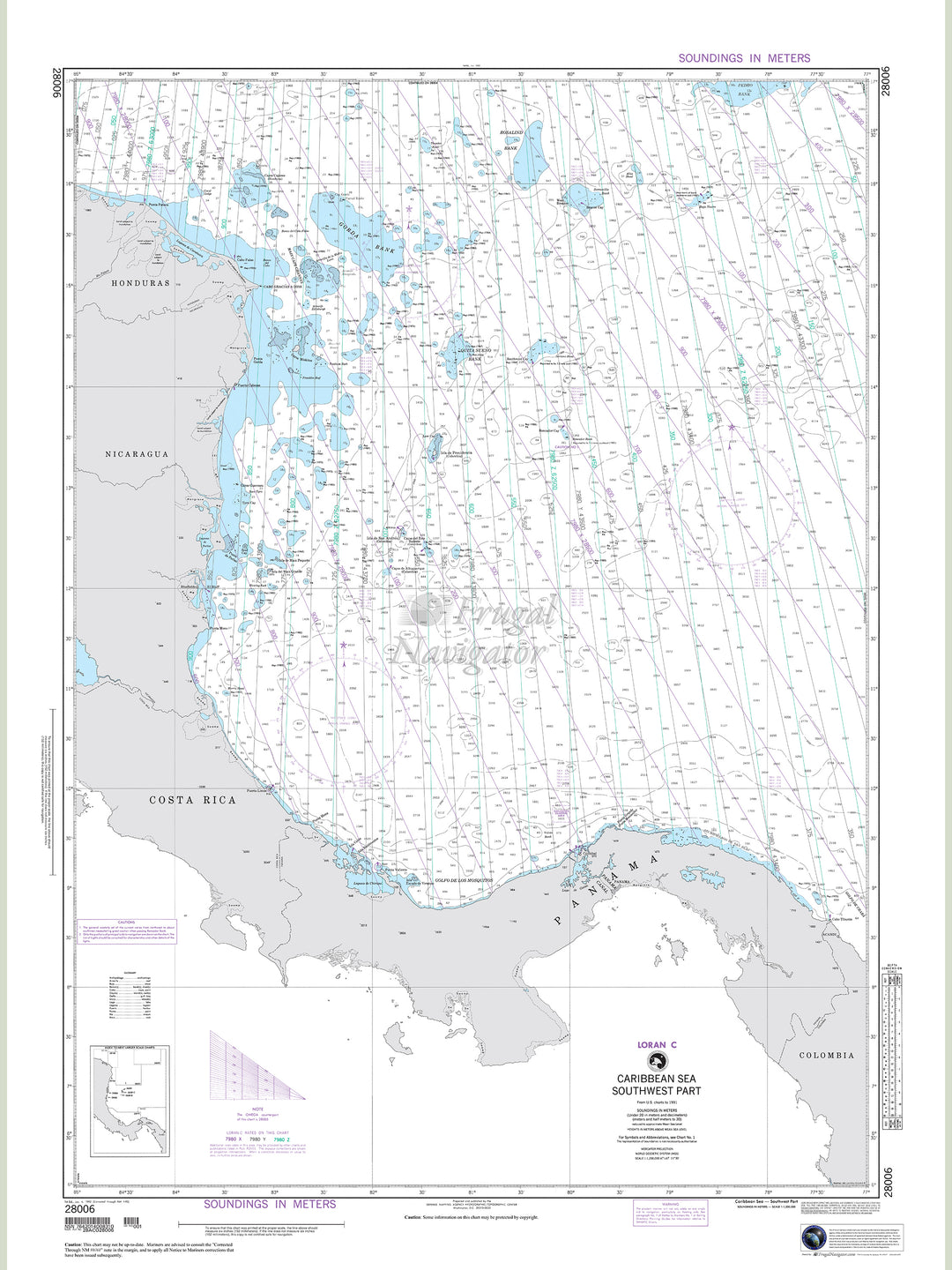 Official NGA nautical chart 28006 – Caribbean Sea - Southwest Part.