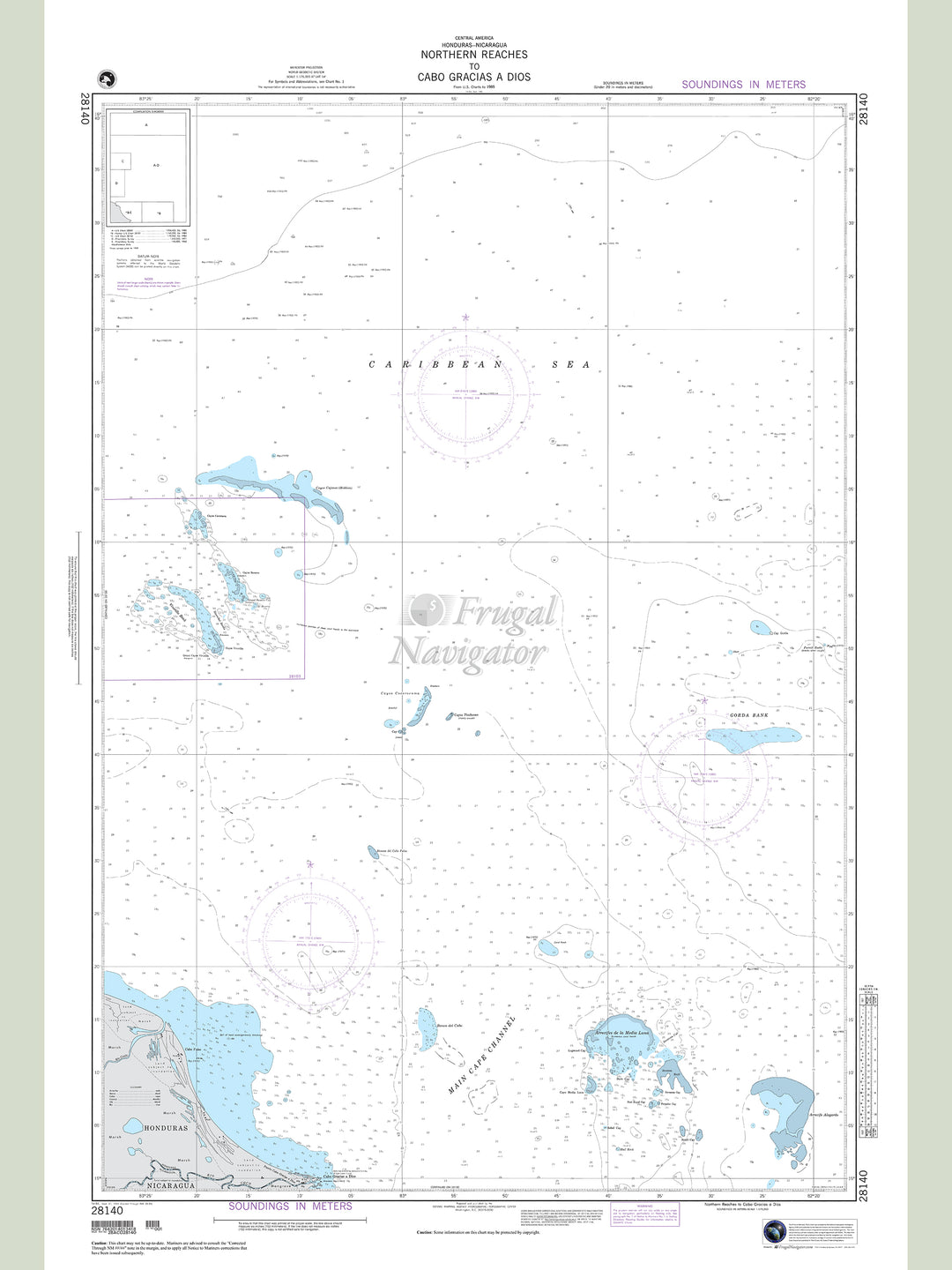 Official NGA nautical chart 28140 – Honduras and Nicaragua - Northern Reaches to Cabo Gracias A Dios.