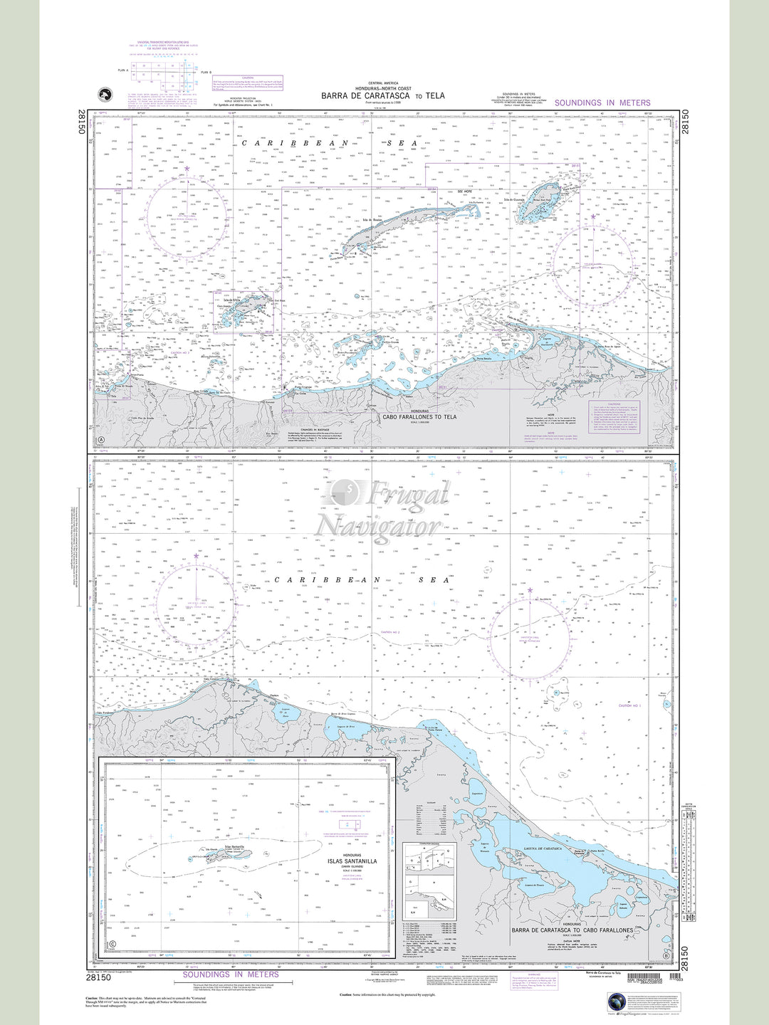 Official NGA nautical chart 28150 – Honduras - Barra De Caratasca to Tela.