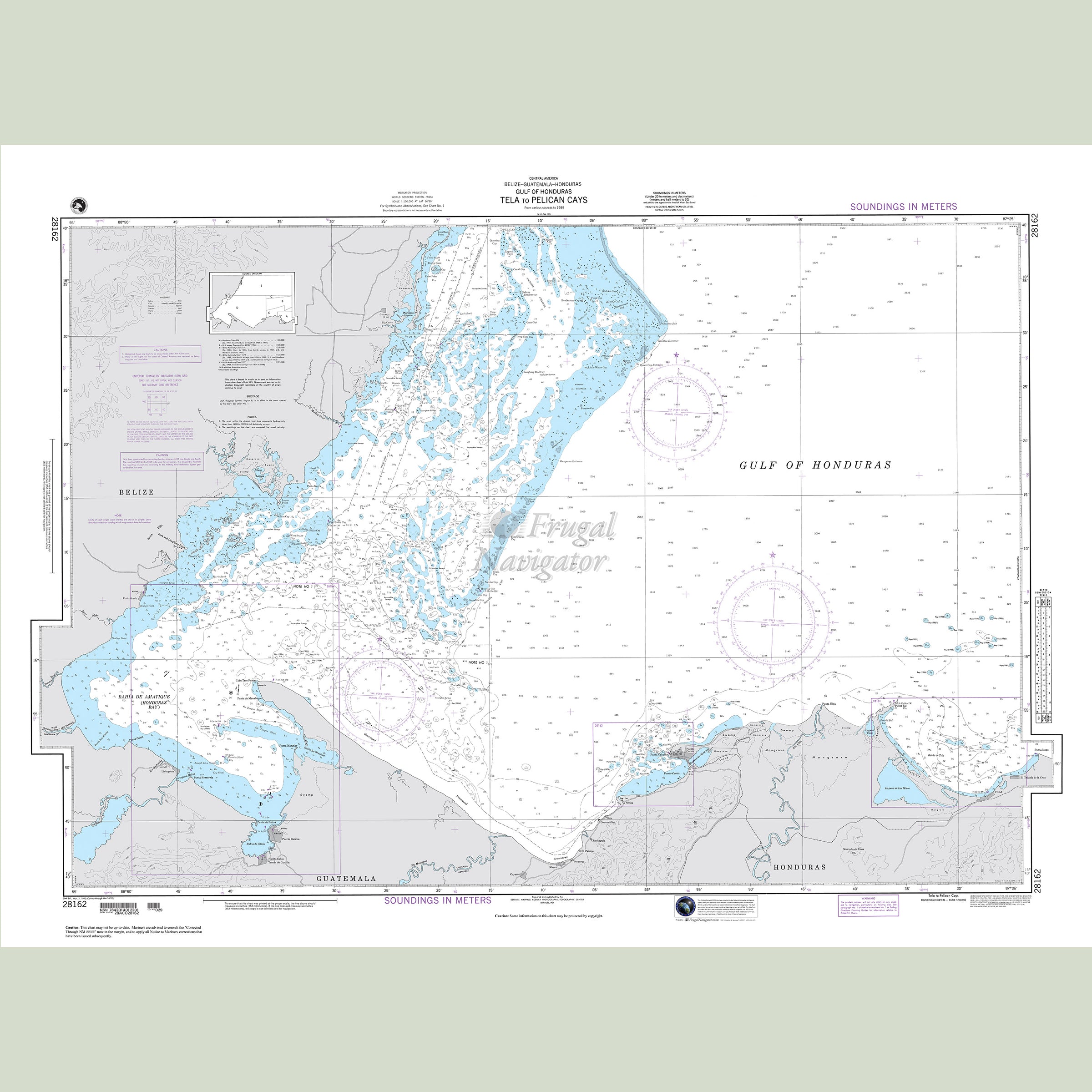 Official NGA nautical chart 28162 – Central America - Tela to Pelican Cays.