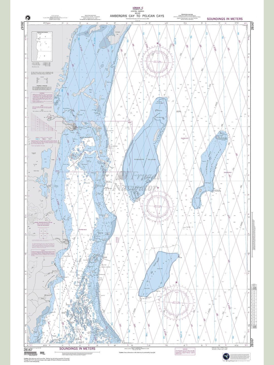 Official NGA nautical chart 28167 – Belize - Ambergris Cay to Pelican Cays.