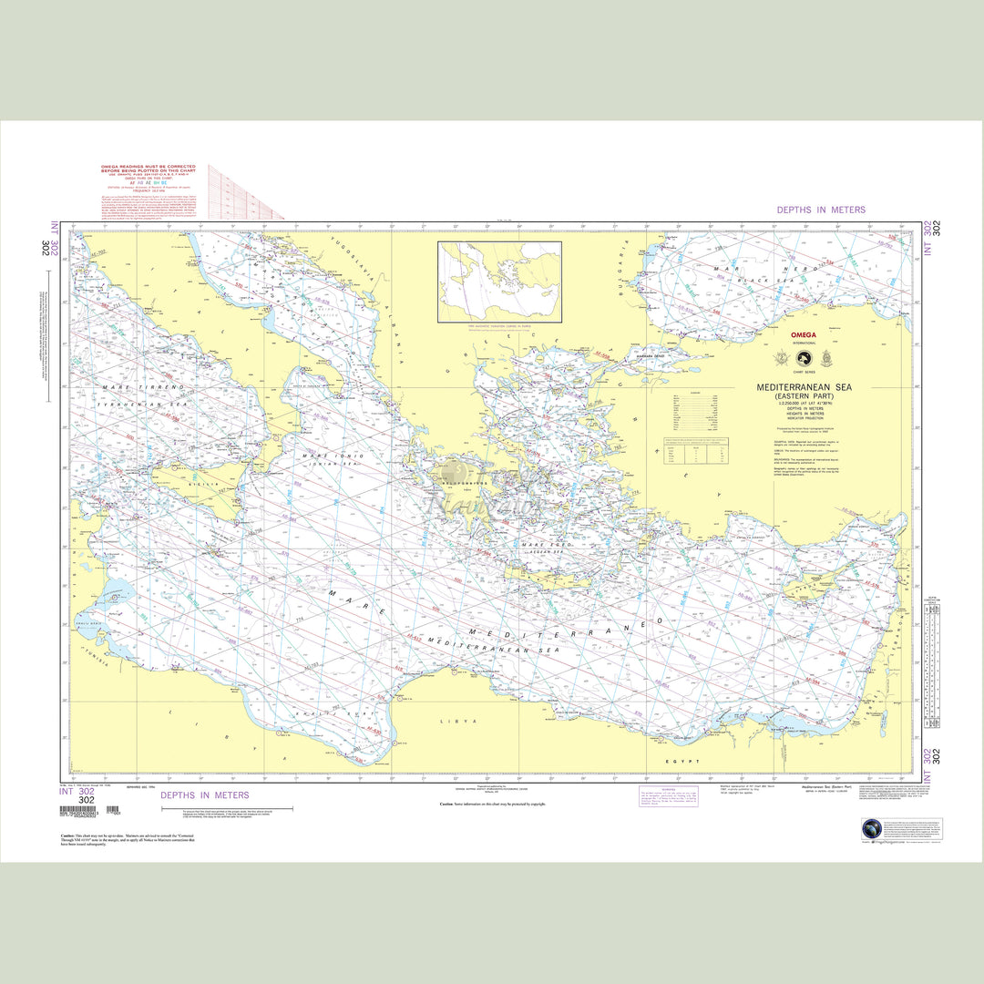 Official NGA nautical chart 302 – Mediterranean Sea - Eastern Part.