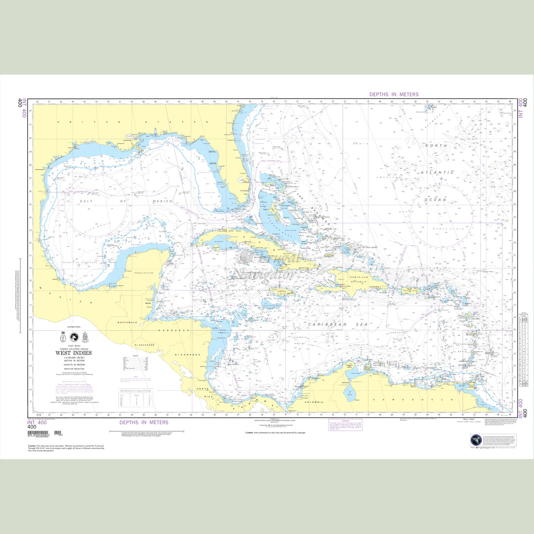 Official NGA nautical chart 400 – West Indies.