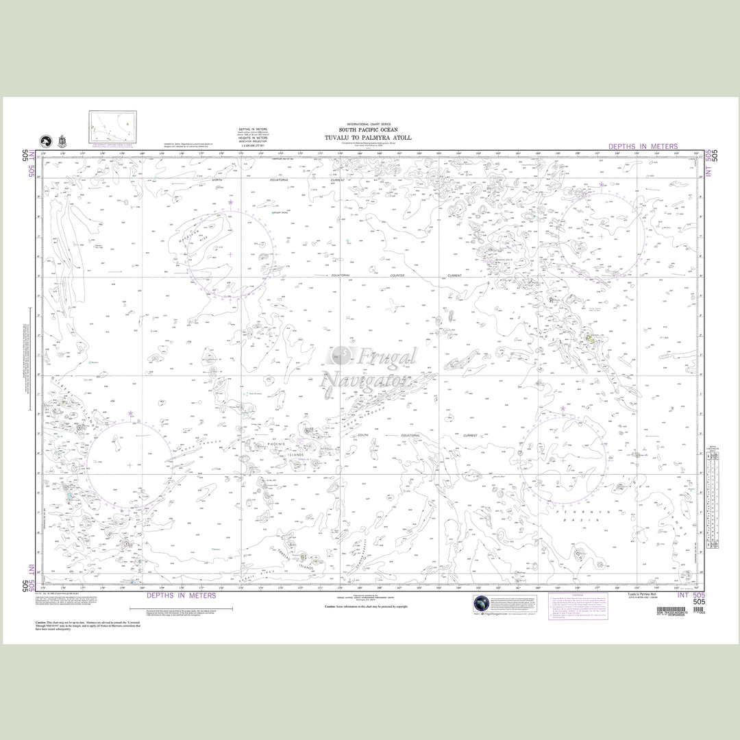 Official NGA nautical chart 505 – South Pacific Ocean - Tuvalu to Palmyra Atoll.