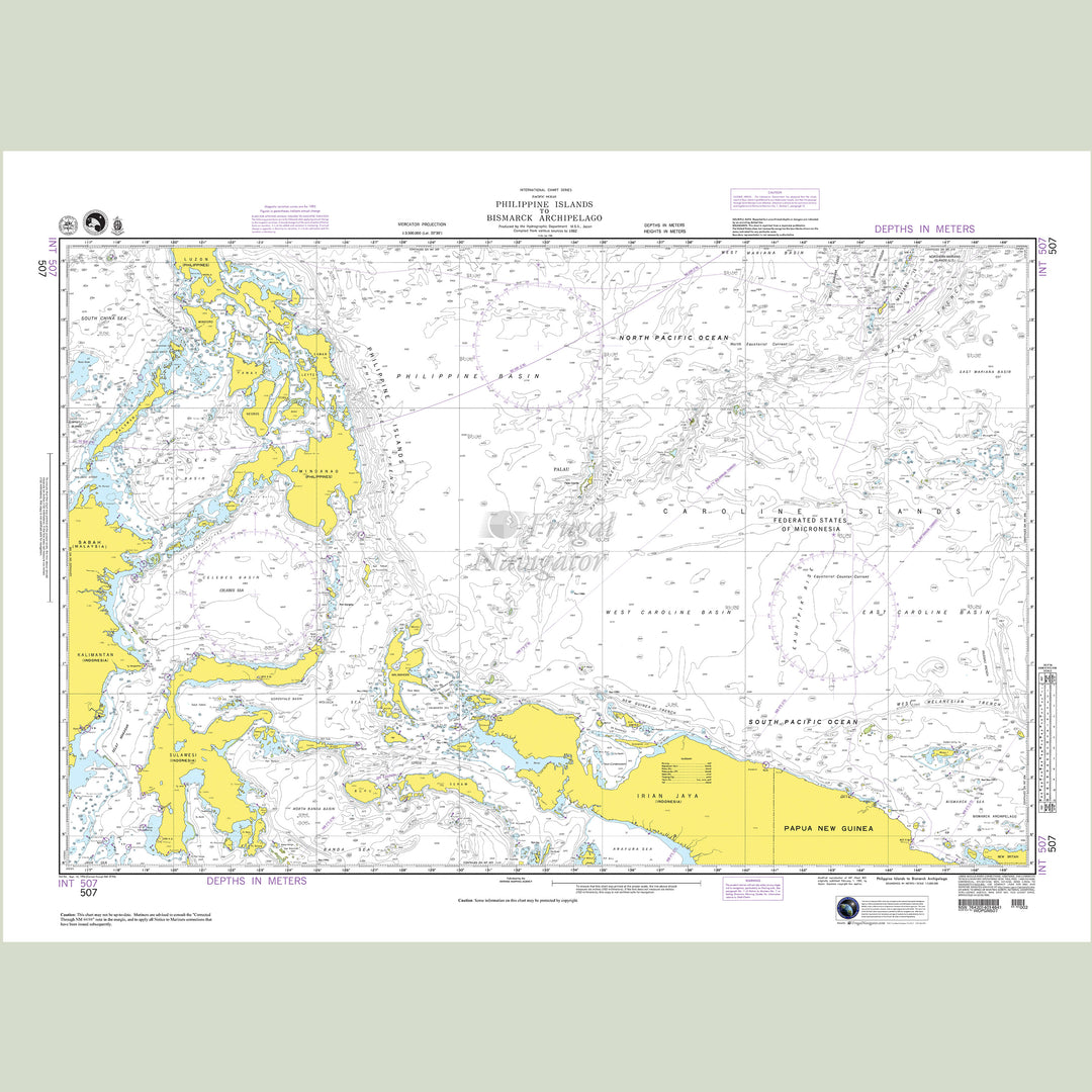 Official NGA nautical chart 507 – Philippine Islands to Bismark Archipelago.