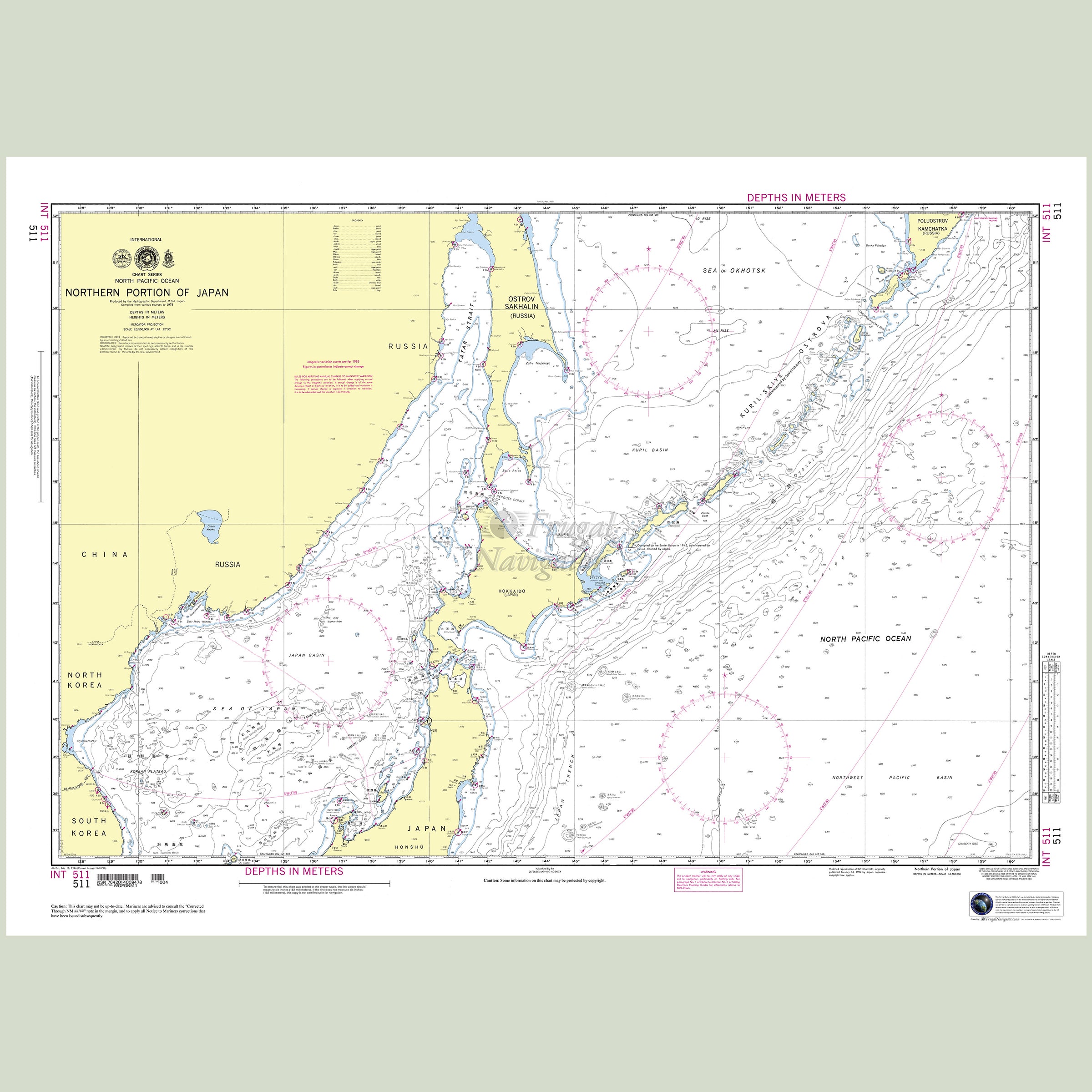 Official NGA nautical chart 511 – North Pacific Ocean - Northern Portion of Japan.