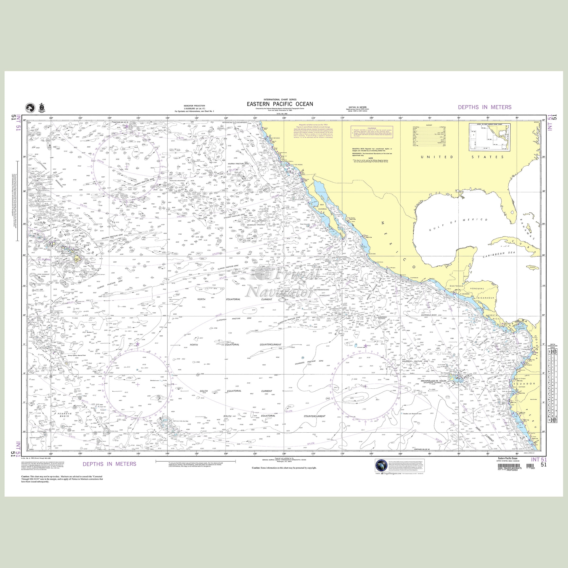 Official NGA nautical chart 51 – Eastern Pacific Ocean.