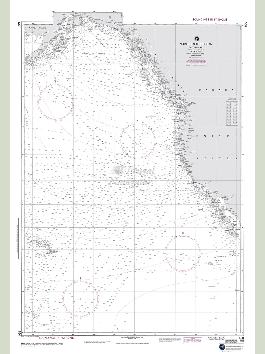 Official NGA nautical chart 520 – North Pacific Ocean - Eastern Part.