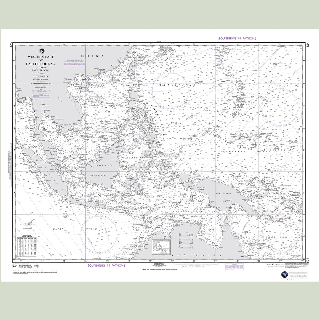 Official NGA nautical chart 524 – Western Part of Pacific Ocean - Including Philippines and Indonesia.