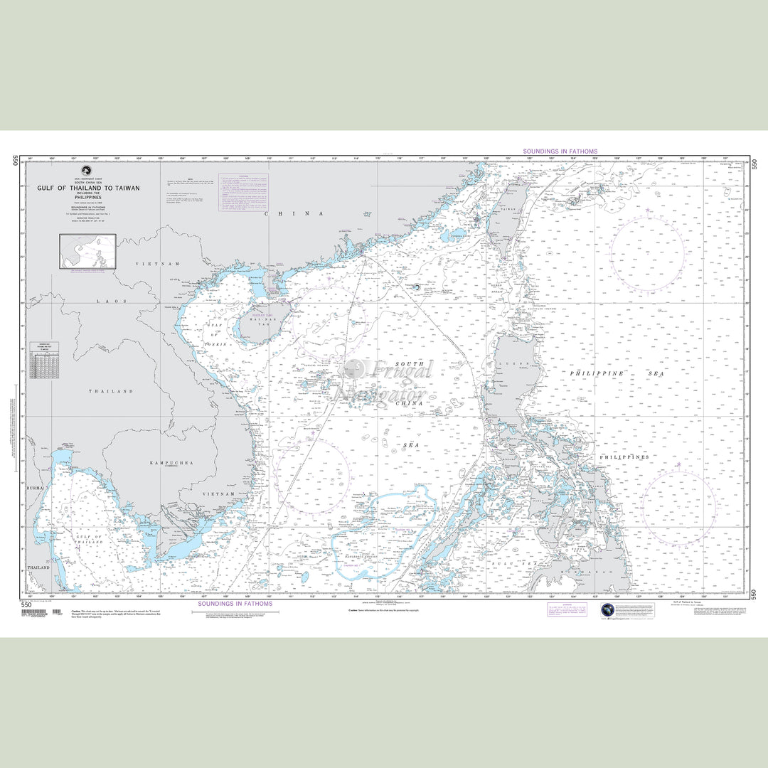 Official NGA nautical chart 550 – Gulf of Thailand to Taiwan.