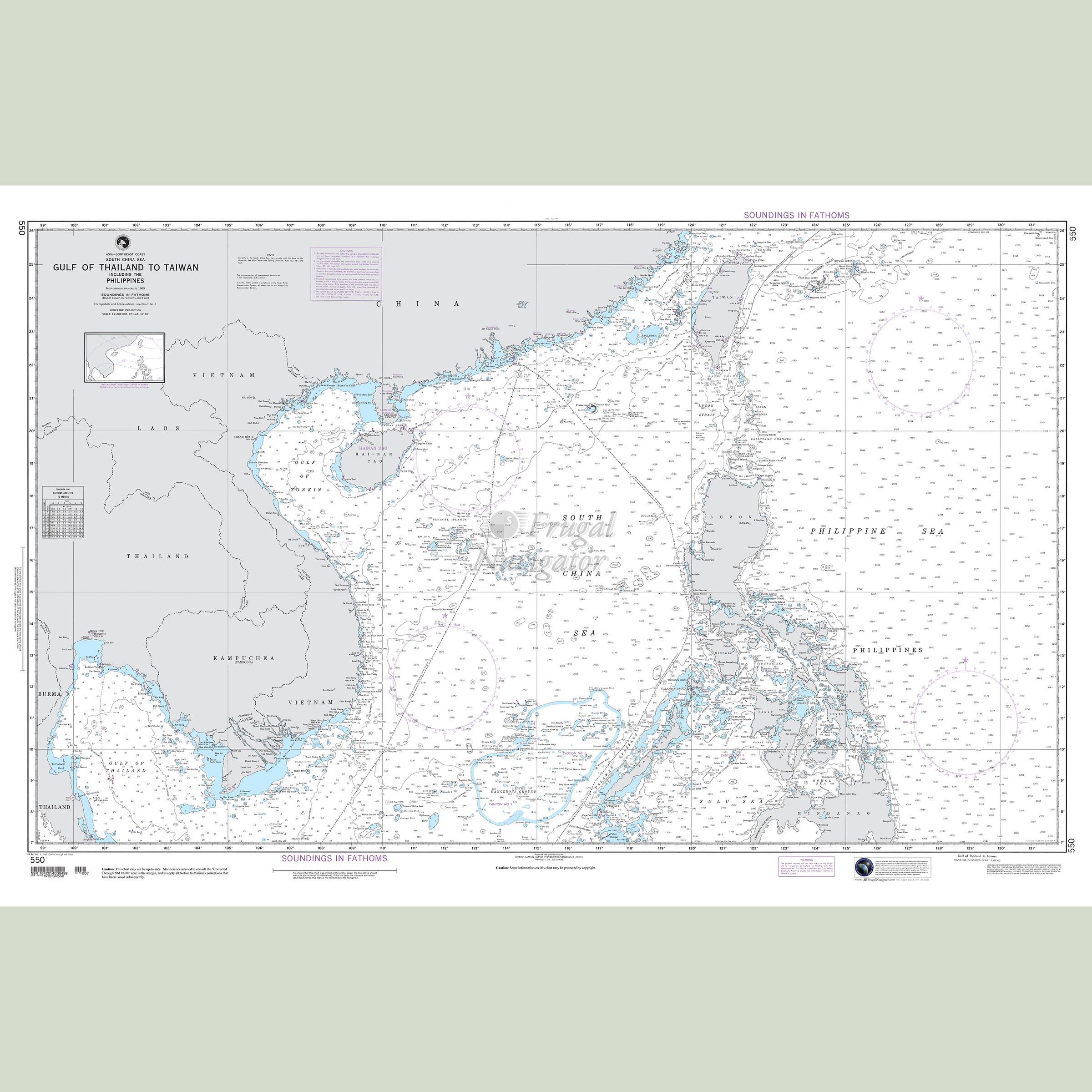 Official NGA nautical chart 550 – Gulf of Thailand to Taiwan.