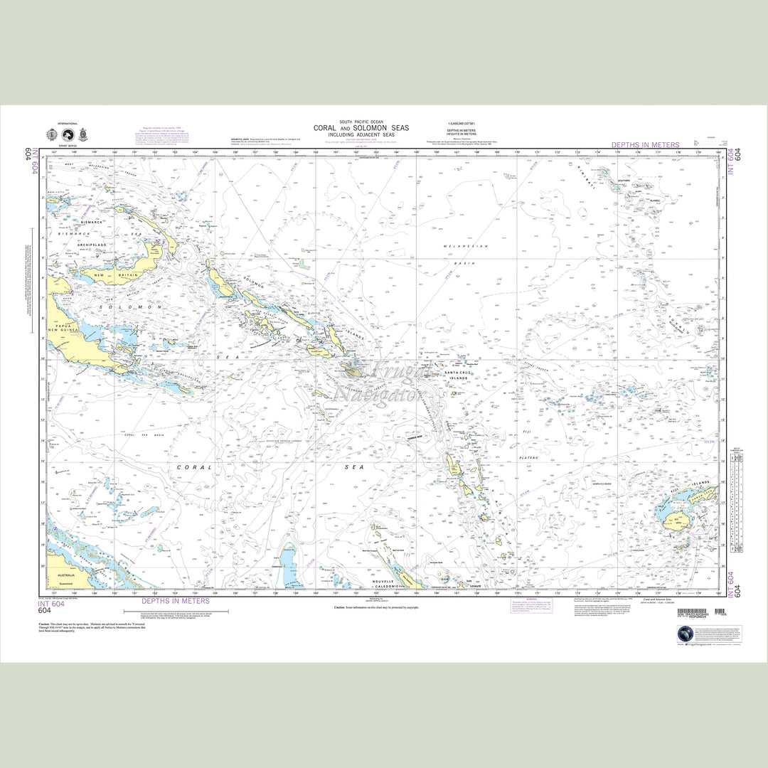 Official NGA nautical chart 604 – South Pacific Ocean - Coral and Solomon Seas.