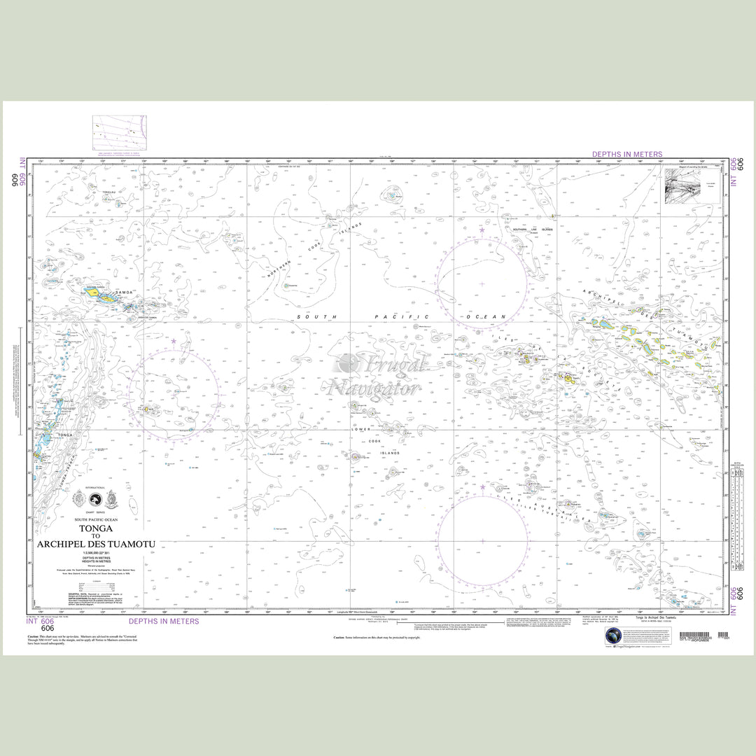 Official NGA nautical chart 606 – Southern Pacific - Tonga to Archipel Des Tuamotu.
