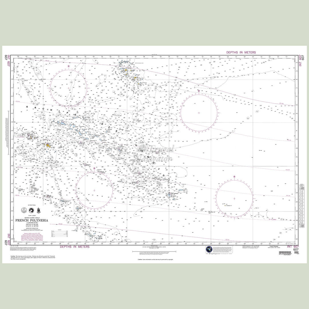 Official NGA nautical chart 607 – Southern Pacific - French Polynesia.