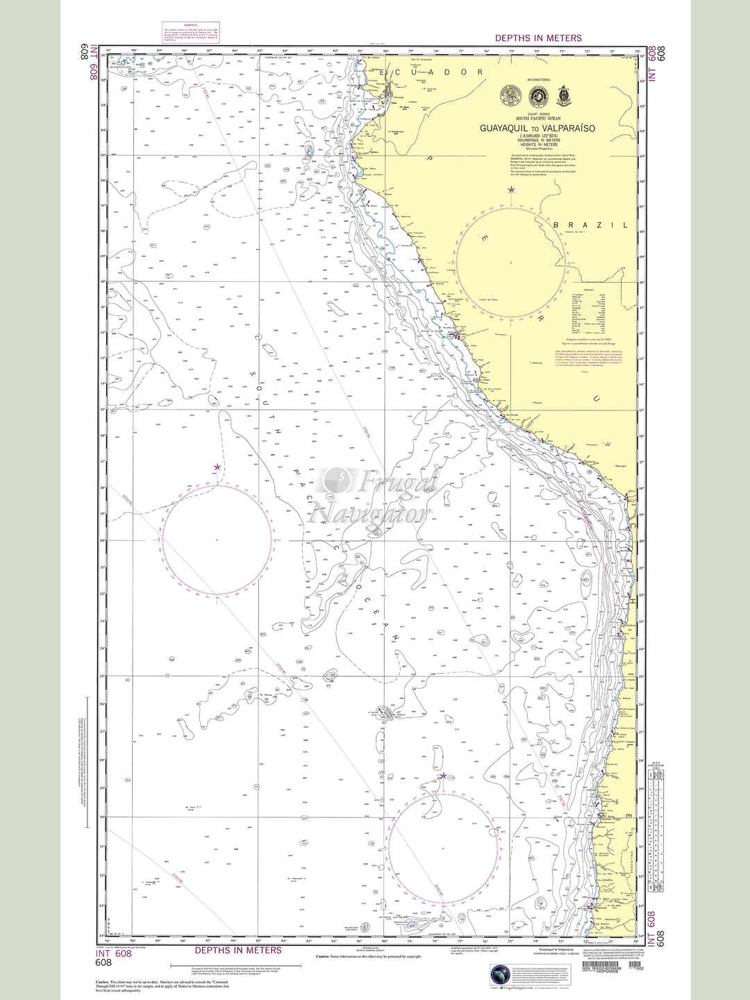 Official NGA nautical chart 608 – Southern Pacific - Guayaquil to Valparaiso.