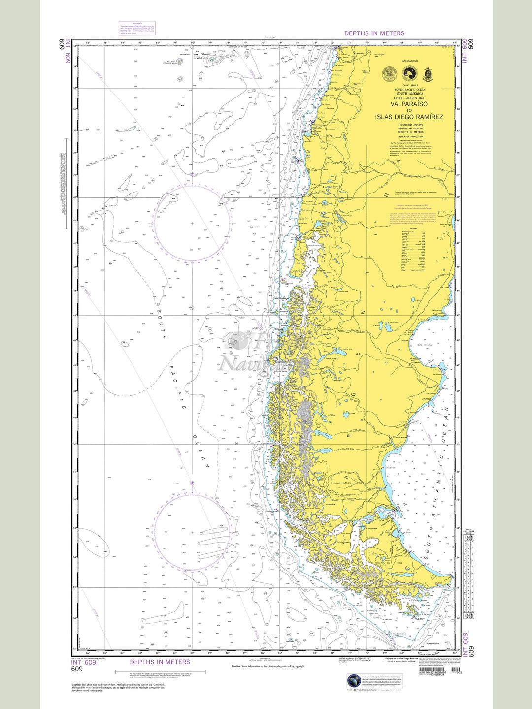 Official NGA nautical chart 609 – Southern Pacific - Valparaiso to Islas Diego Ramirez.