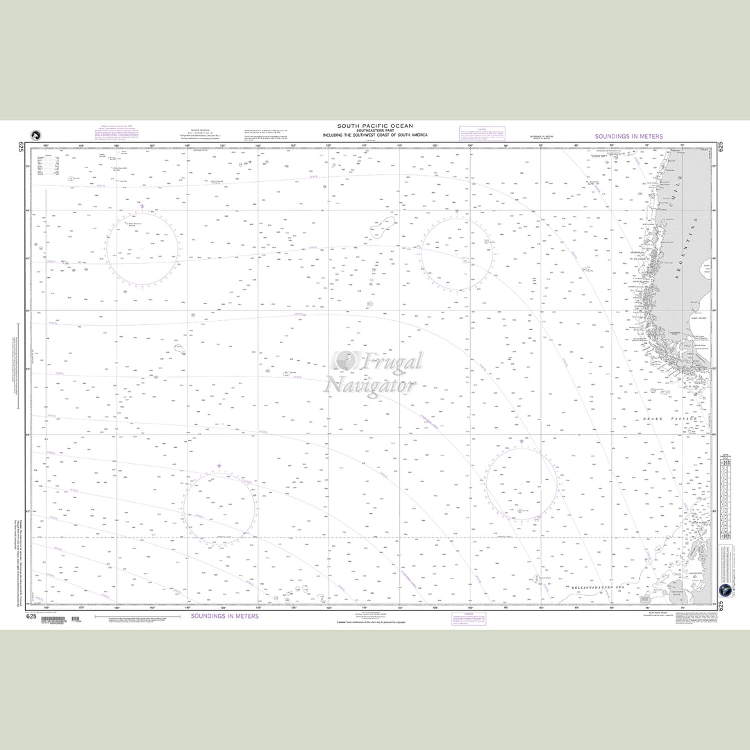 Official NGA nautical chart 625 – South Pacific Ocean - Southeastern Part.
