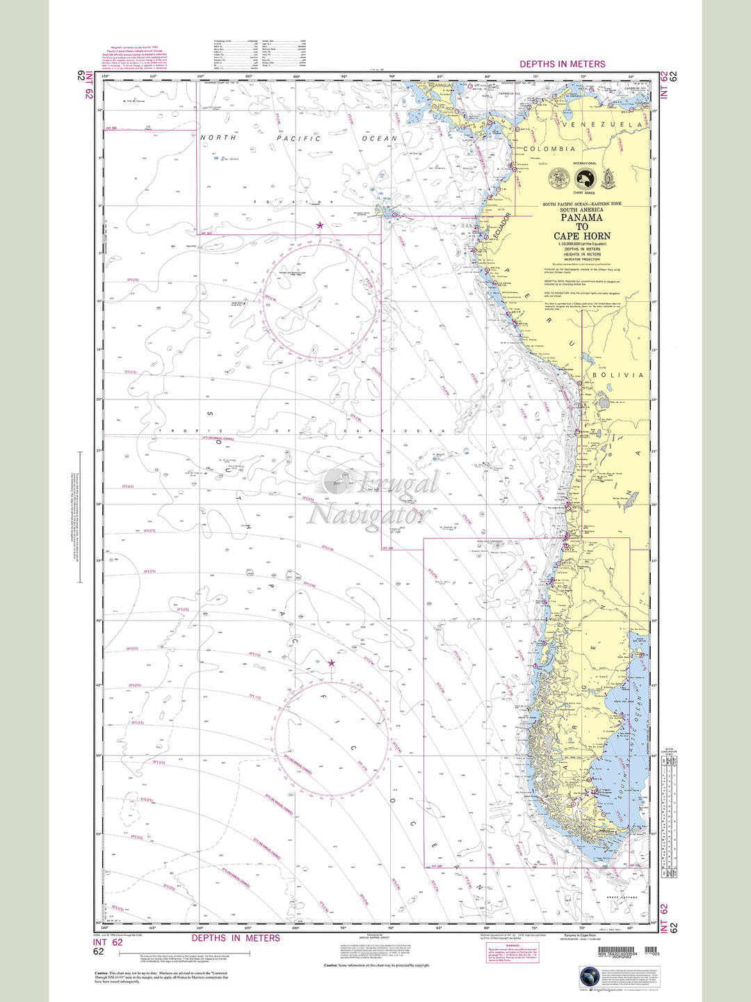 Official NGA nautical chart 62 – South Pacific Ocean - Panama to Cape Horn.