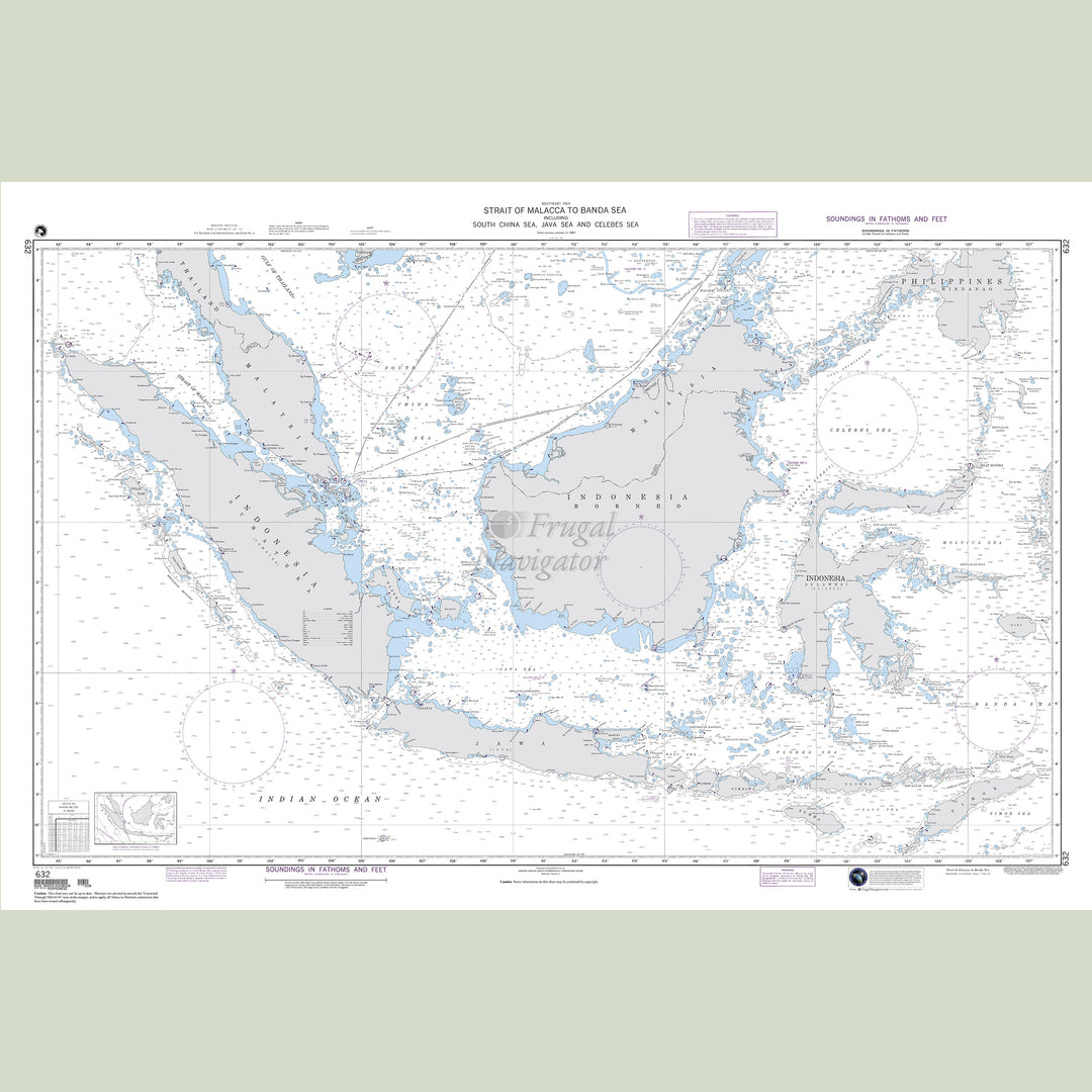Official NGA nautical chart 632 – Southeast Asia - Strait of Malacca to Banda Sea.