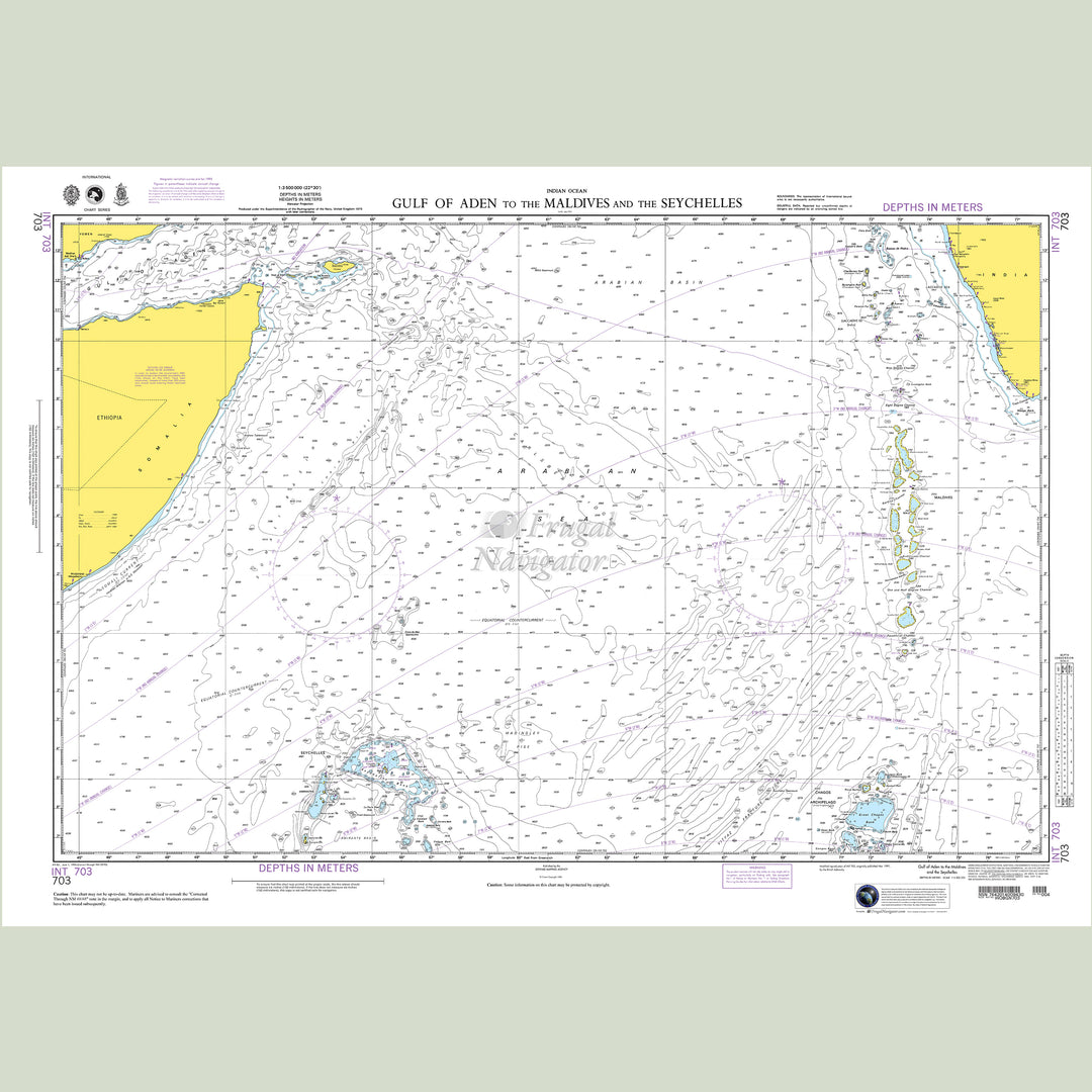 Official NGA nautical chart 703 – Gulf of Aden to the Maldives and Seychelles.