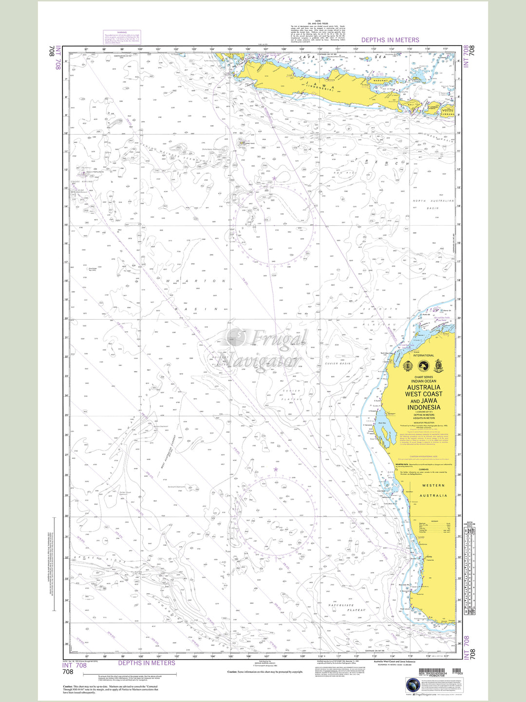 Official NGA nautical chart 708 – Australia West Coast - Java and Indonesia.