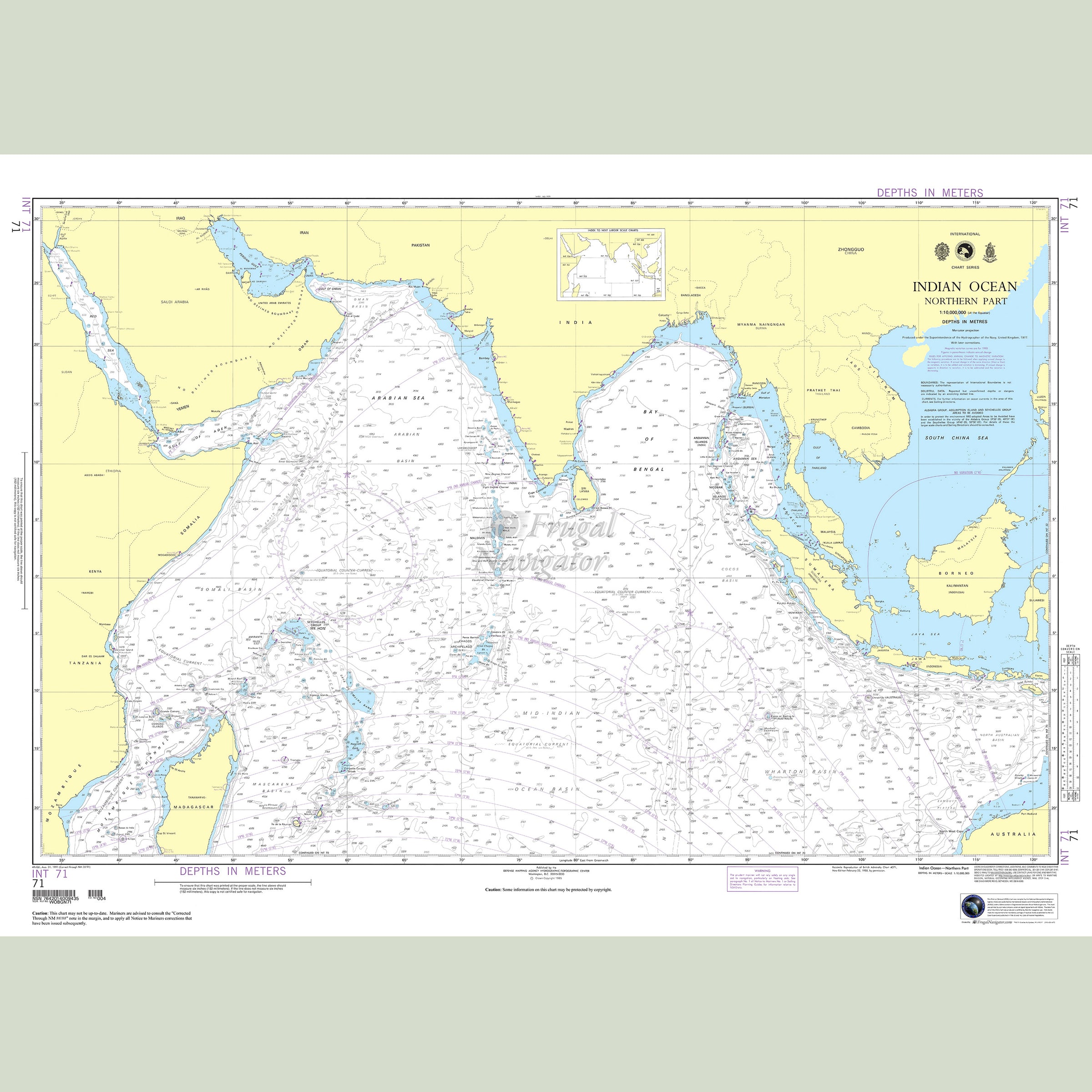 Official NGA nautical chart 71 – Indian Ocean - Northern Part.