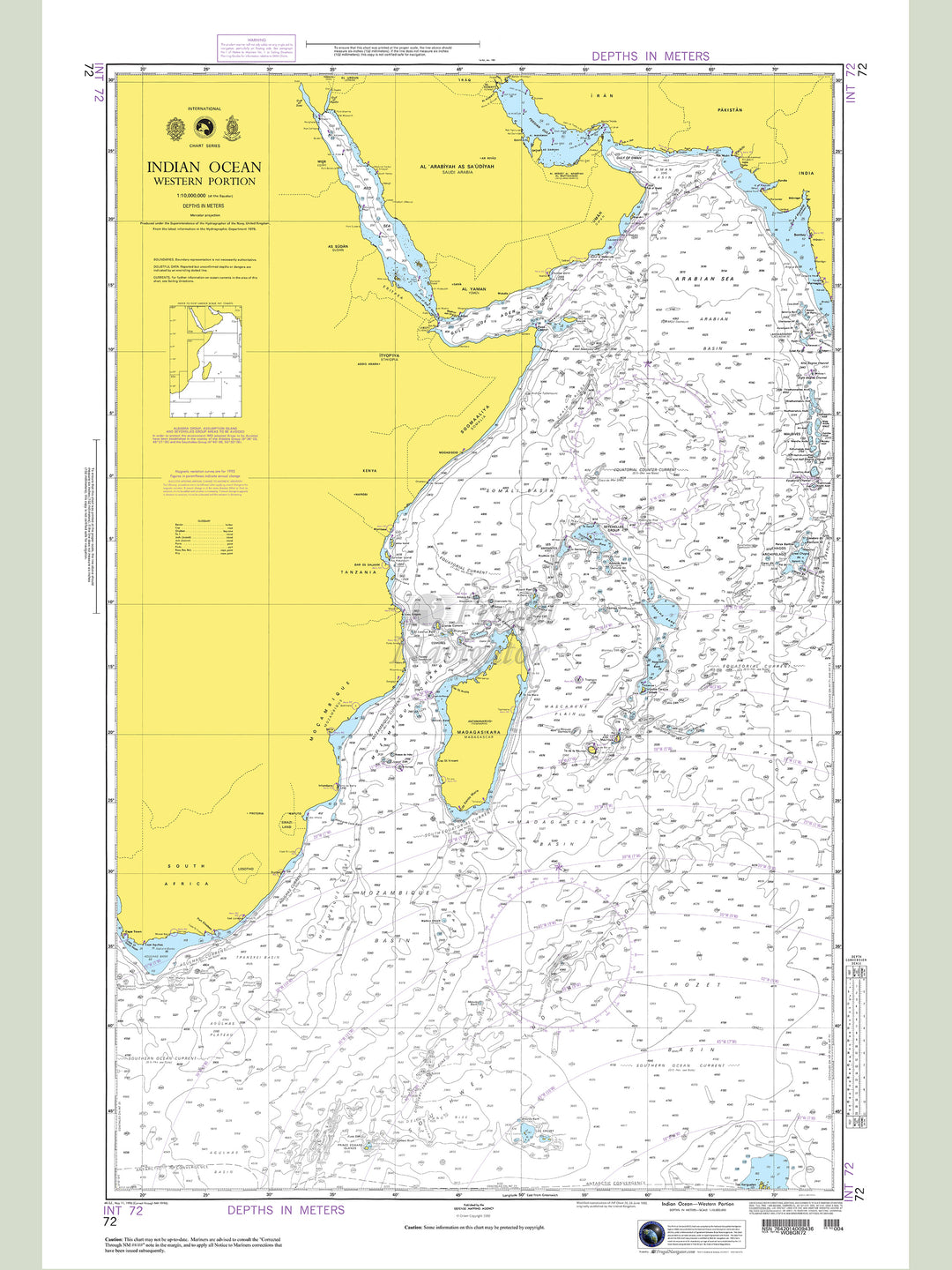Official NGA nautical chart 72 – Indian Ocean - Western Part.