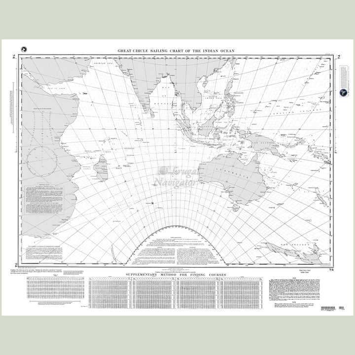 Official NGA nautical chart 74 – Great Circle Sailing Chart of the Indian Ocean.
