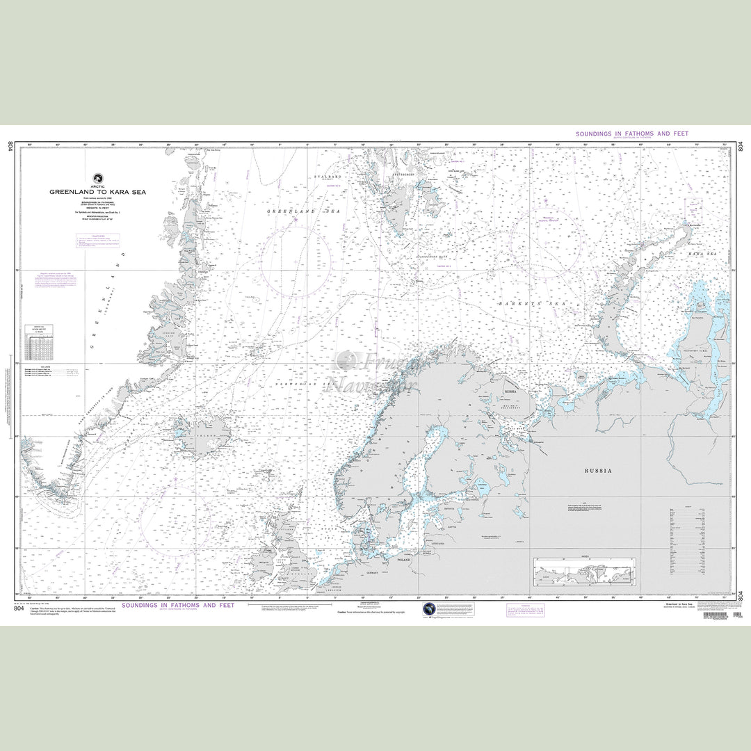 Official NGA nautical chart 804 – Arctic Ocean - Greenland to Kara Sea.