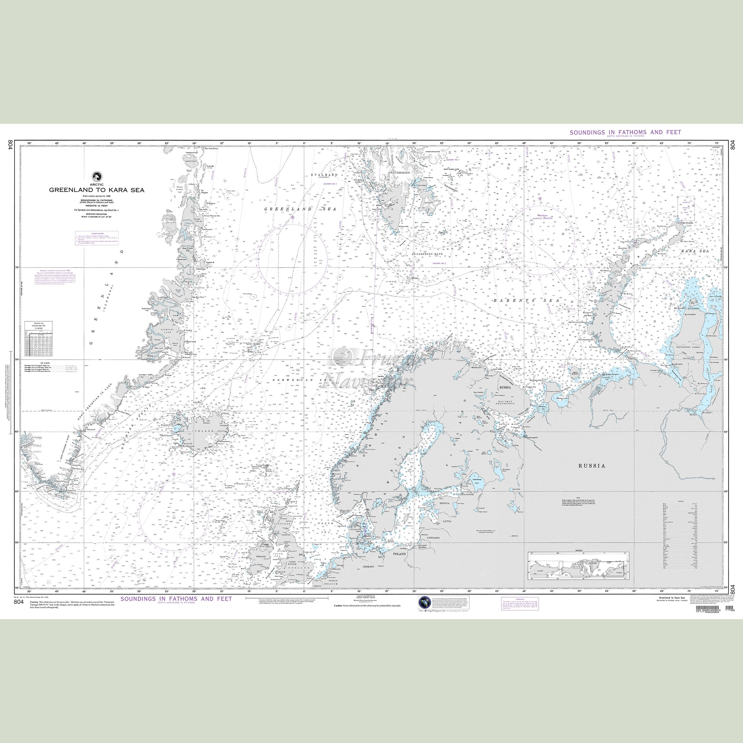 Official NGA nautical chart 804 – Arctic Ocean - Greenland to Kara Sea.