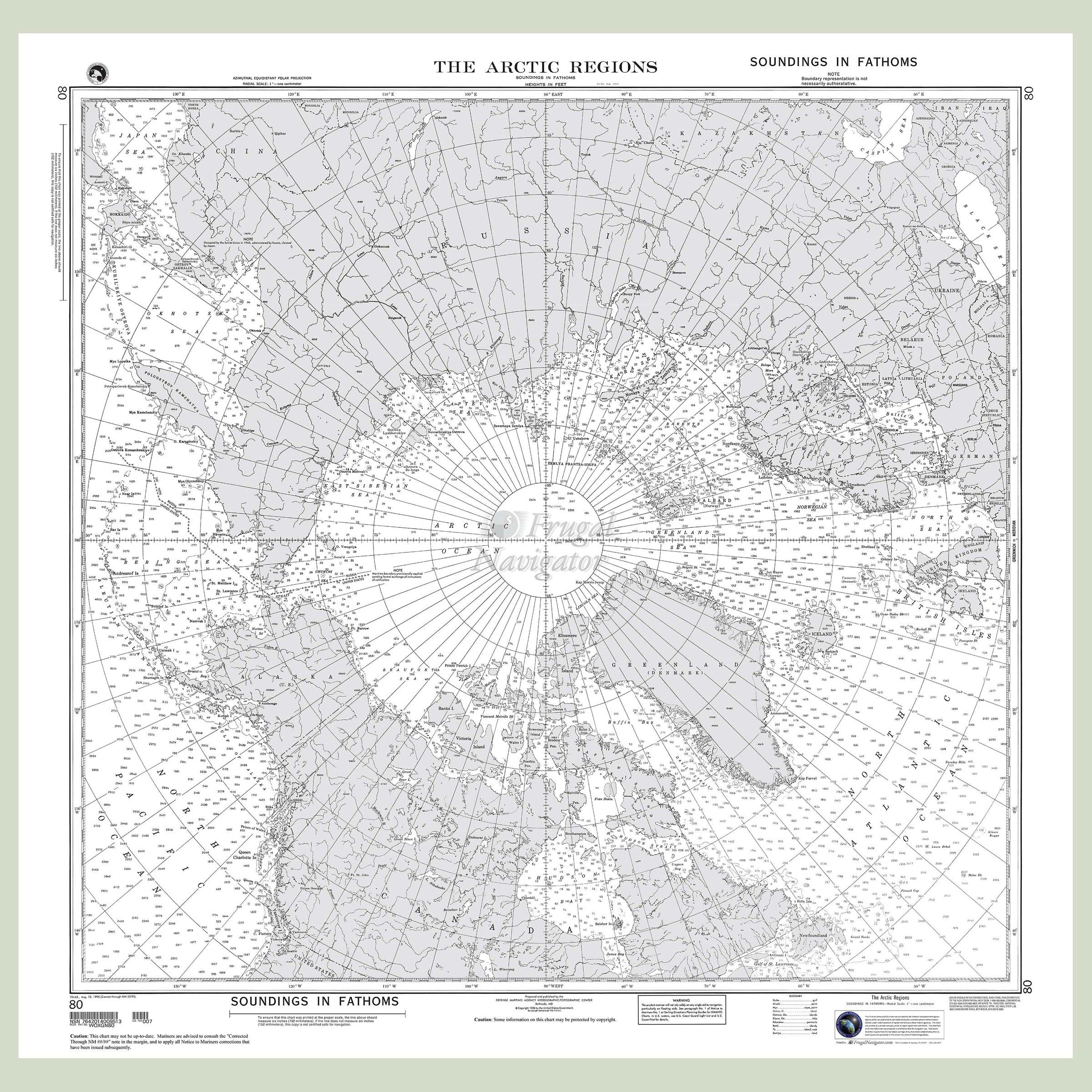Official NGA nautical chart 80 – The Arctic Regions.